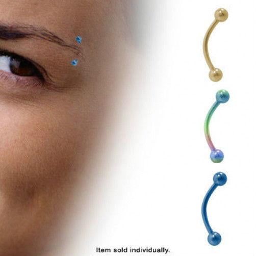 Anneau à Sourcils Courbé en Titane Anodisé de Calibre 16 avec Billes de 3 mm