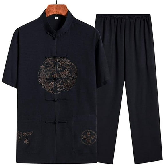Kung Fu Shirt - Men Tang Suit Tai Chi Uniform Chinese Traditional Clothes,Cotton Linen Hanfu Jacket Kung Fu Clothing Short Sleeved Shirt Coat