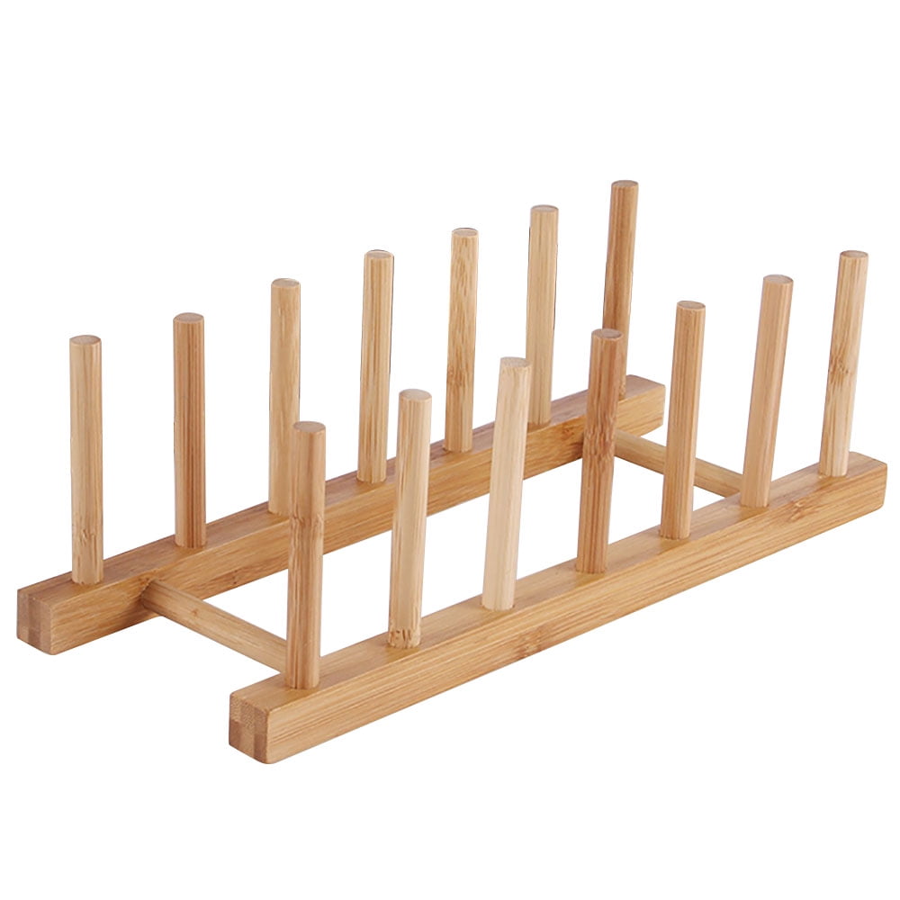 Bamboo Wooden Dish Rack Plate Rack Stand Pot Lid Shelves Kitchen