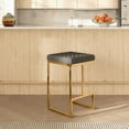 thumbnail image 2 of Filomena Gray Boucle Fabric Upholstered Tufted Kitchen Gold Metal Counter Stool, 2 of 8