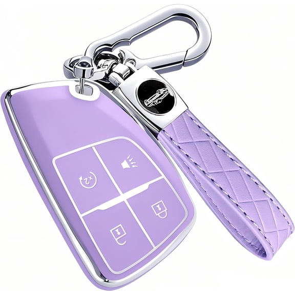 Key Fob Cover for Chevy with Keychain, Soft TPU Key Case Shell for Colorado Equinox Silverado, for GMC Canyon Sierra Remote Smart Key Holder（4 Buttons, Purple）