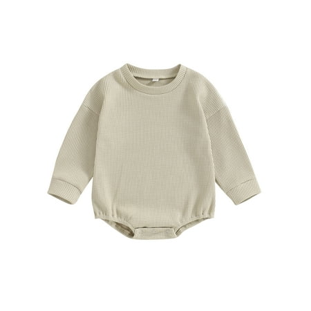 

Qtinghua Infant Baby Girl Boy Romper Long Sleeve Waffle Knit Bodysuit Jumpsuit Fall Clothes Beige 0-6 Months