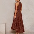 thumbnail image 4 of Women's Sleeveless Halter Neck Boho Floral Print Backless Flowy Beach Long Maxi Belted Dresses with Pockets, 4 of 5