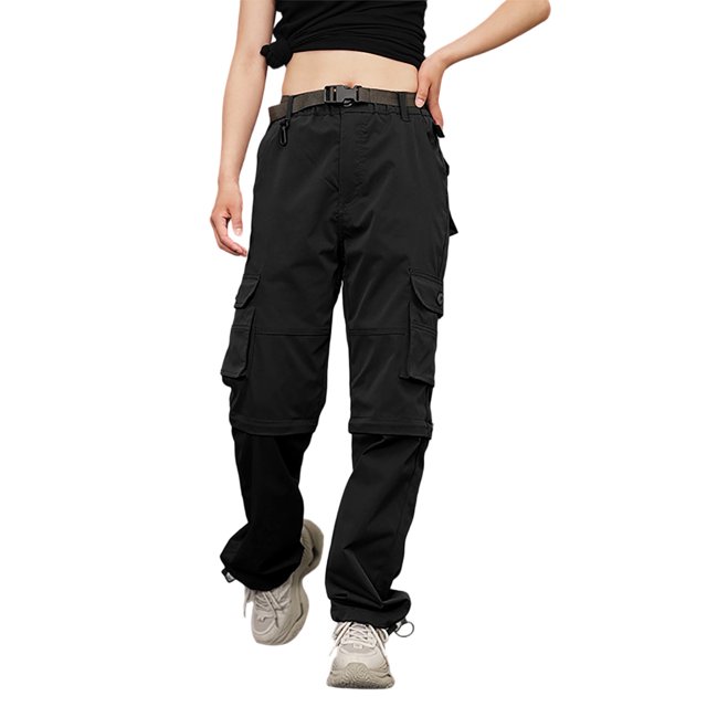 Leodye Salopette Ajustée pour Femmes, Jambe Droite Extensible, Multi-Poches, Élastique Détachable, Noir P(S)