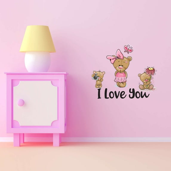 Teady Bear I Love You Hugging Scarf Butterfly Flower Hugs Kisses Girls Love Beautiful Crown Prince Unicorns Royalty Sweet Dreams Decorating Holiday Gift Wall Decal Sticker - Size: 30 In X 24 In