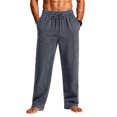 thumbnail image 2 of Men's Straight Leg Waffle Pants,Elastic Drawstring Waist Loose Fit Casual Trousers, Lightweight Breathable Textured Daily Streetwear Clothes with Pockets Dark Gray 5XL, 2 of 6
