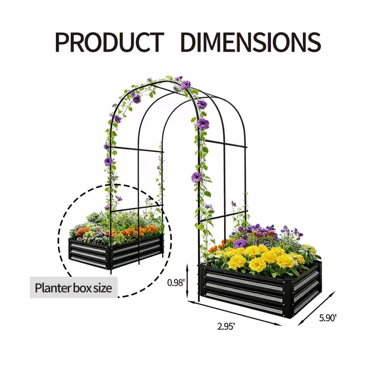 Raised Garden Bed with Arch Trellis, 2 Pack Metal Planter Boxes with Garden Arch, Outdoor Garden Planter for Climbing Plants Vegetables Flowers