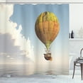 thumbnail image 1 of Fantasy Shower Curtain, Realistic Image of Flying Striped Envelope Hot Air Balloon with Hemisphere Basket, Fabric Bathroom Set with Hooks, 69W X 75L Inches Long, Multicolor, by Ambesonne, 1 of 3
