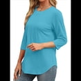 thumbnail image 2 of Blusas de Mujer con Mangas 3/4, Cuello Redondo, Túnicas Casuales, Camisas Plisadas Básicas, Corte Holgado, 2025 Azul y Verde M, 2 of 5
