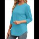 thumbnail image 2 of Blusas de Mujer con Mangas 3/4, Cuello Redondo, Túnicas Casuales, Camisas Plisadas Básicas, Corte Holgado, 2025 Azul y Verde M, 2 of 5