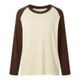 thumbnail image 5 of Women's T-Shirts Long Sleeve Womens Fall Tops Crewneck With Shoulder Matching Color Blouses Business Casual Brown XL, 5 of 5