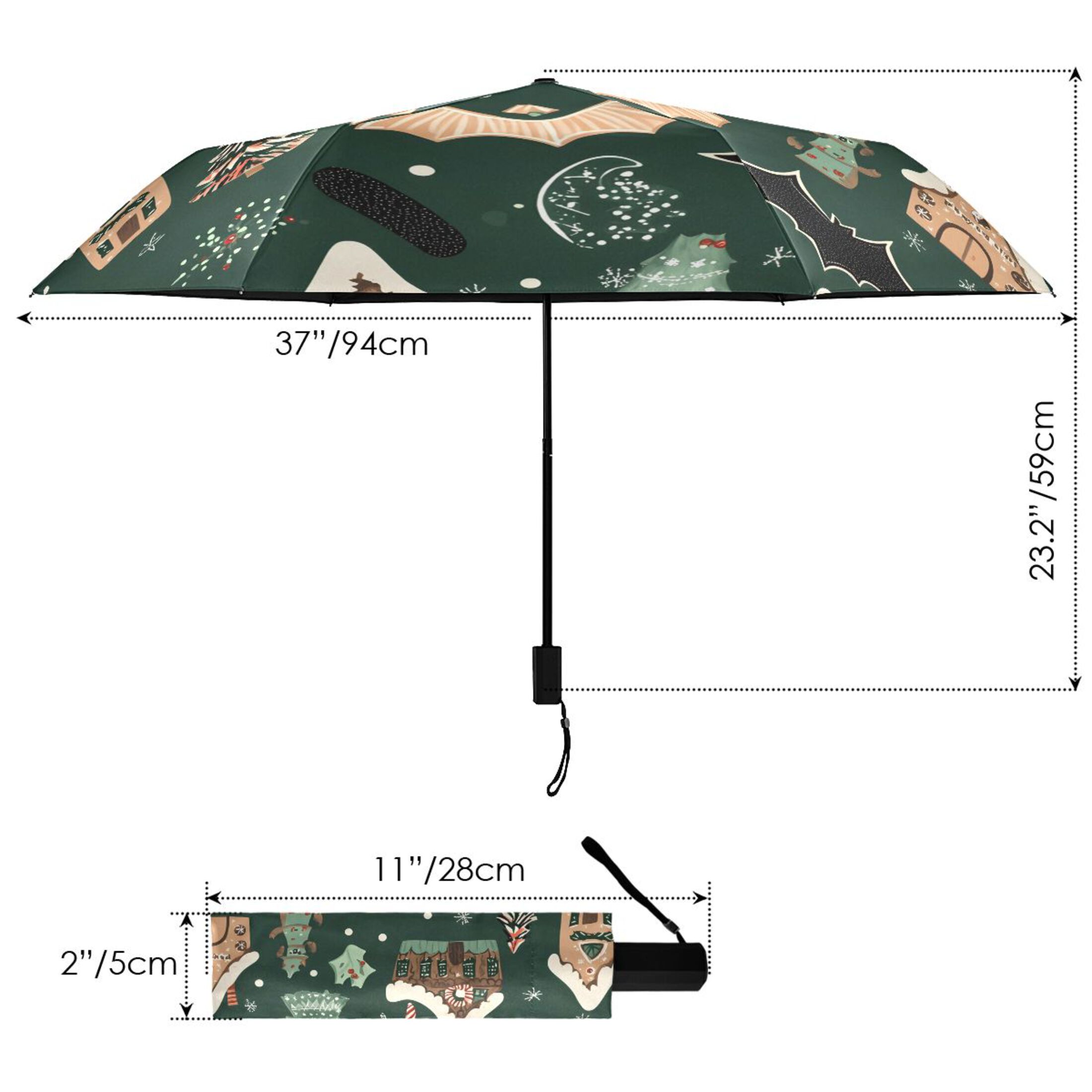 ALAZA Bat House Christmas UPF 50+ Compact Folding Umbrella for Rain Travel Umbrella Packable