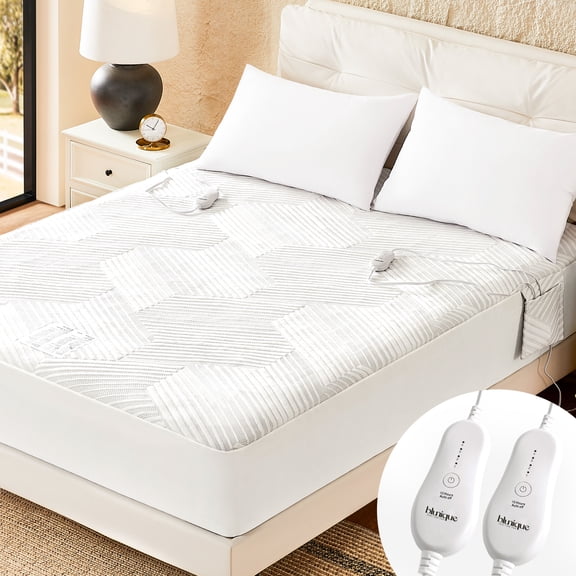 Blunique Queen Size Heated Mattress Pad, Dual Control Electric Bed Warmer with 4 Heat Settings 10H Auto-off, 3D Air Layer Fabric, Side Storage Pouch, Machine Washable, 60"x80" Silver Gray