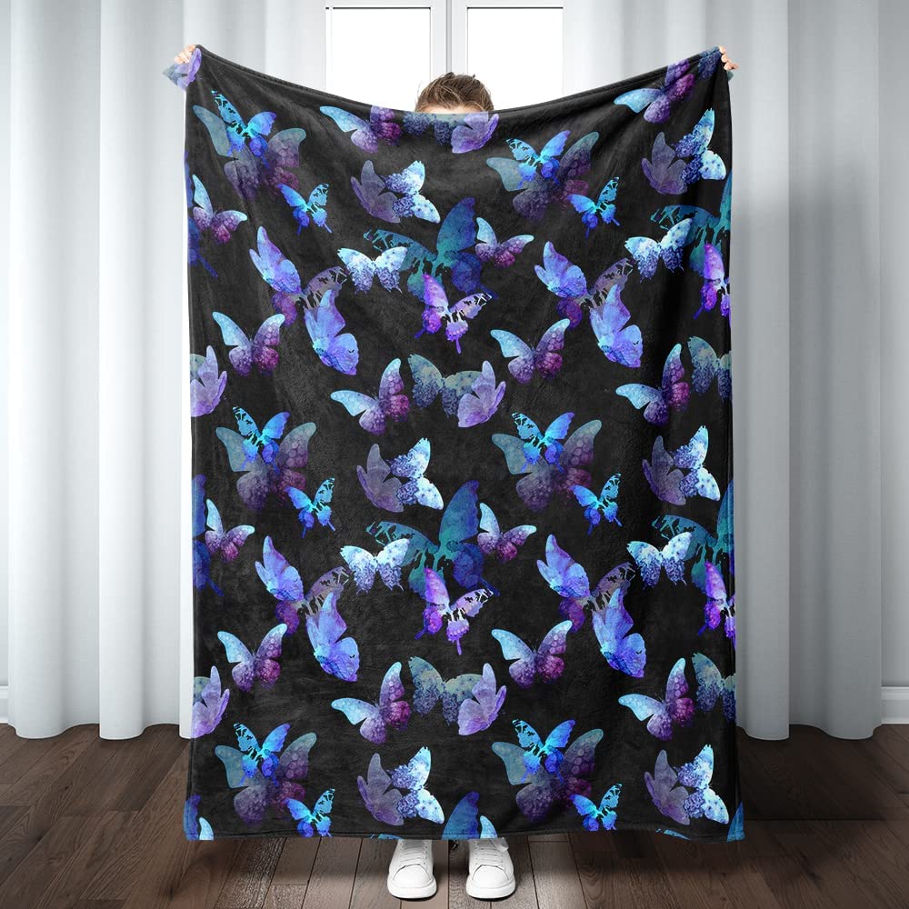 Butterfly Blanket Blue and Purple Super Soft Warm Butterfly Throw