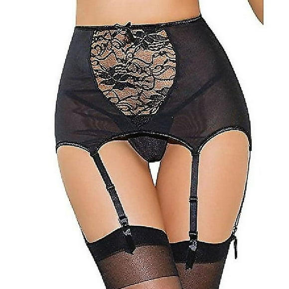 Women Sexy Lingerie Lace High Waist Garter Belt Adjustable Straps With G-string Suspender Belt Suitable For Gift Role Playing Nighties Black