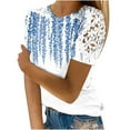thumbnail image 2 of ICHUANYI Clearance Women Ladies Printing Short Sleeve Round Neck Pullover Lace Tops Blouse(White, XL) ICHUANYI WER2023080700541, 2 of 5