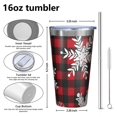 thumbnail image 4 of 16oz Tumblers Red Christmas Snowflake and Plaid Pattern Stainless Steel Vacuum Insulated Double Wall Travel Tumbler Cups Mug with Lid and Straw,Cleaning Brush for Coffee,Tea, 4 of 4