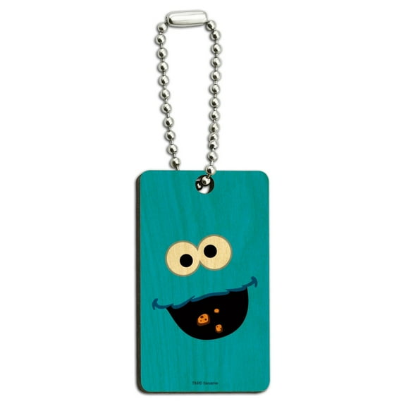 Sesame Street Cookie Monster Face Wood Wooden Rectangle Keychain Key Ring