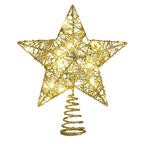 Glitter Christmas Tree Topper,10 Inch Shiny Gold Star Tree Topper for Xmas,Lightweight Holiday Treetop Decoration for Christmas Decor