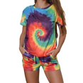 thumbnail image 5 of Women Short Sleeve + Shorts, Tie-dye Waist Drawstring with Pockets Cool Summer Clothing, 5 of 5