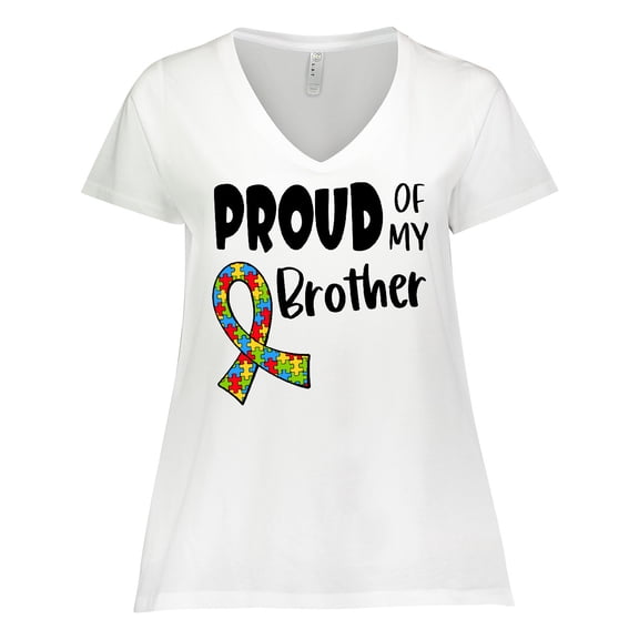 Inktastic Proud of my Brother Autism Awareness Puzzle Piece Ribbon Women's Plus Size V-Neck T-Shirt