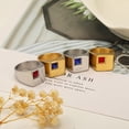 thumbnail image 2 of PAMTIER Men's Stainless Steel Simple Creative Square Solid Matte Finish Glossy Blue Crystal Gemstone Inlay Ring Wedding Band Gold Size 11, 2 of 5