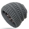 thumbnail image 2 of Satin Lined Beanie, Cotton Beanies Hats for Men Women, Slouchy Knit Cuffed Winter Warm Soft Skull Cap Hat(Dark Gray), 2 of 4