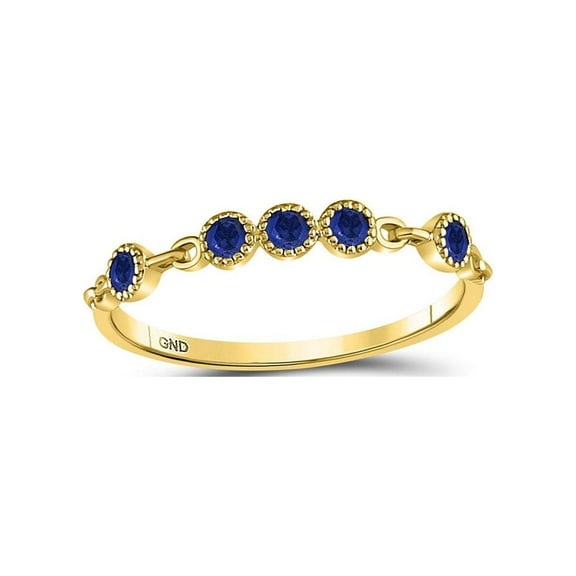 Diamond Princess 10kt Yellow Gold Womens Round Blue Sapphire Dot Stackable Band Ring 1/5 Cttw