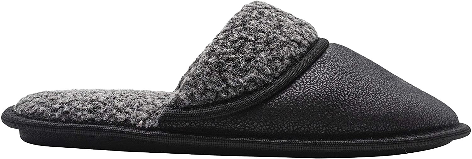 Gold Toe Men’s Microsuede Scuff Slippers with Sherpa Collar and Lining, Memory Foam Insole, Warm Comfortable Plush Slip-On Mule Slides for Home Black Size 7 - image 1 of 5