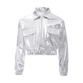 thumbnail image 5 of Haitryli Kids Girls Metallic Dance Outfits Shiny Cropped Jacket with Bubble Skirt Set Hip Hop Jazz Clothes Dancewear Silver 14, 5 of 7
