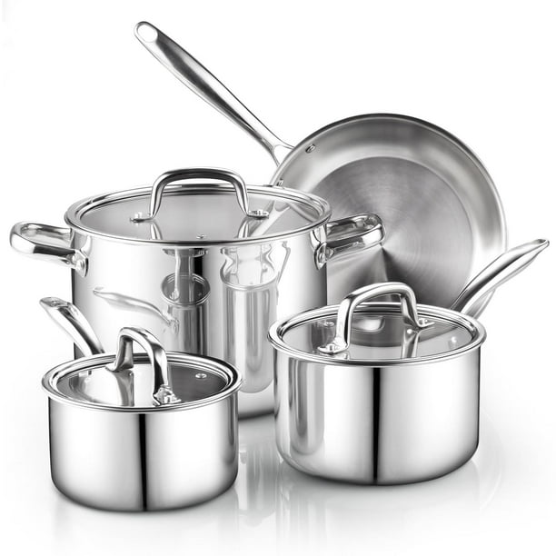 Cook N Home Juego de utensilios de cocina de acero inoxidable con revestimiento de tres capas, juego