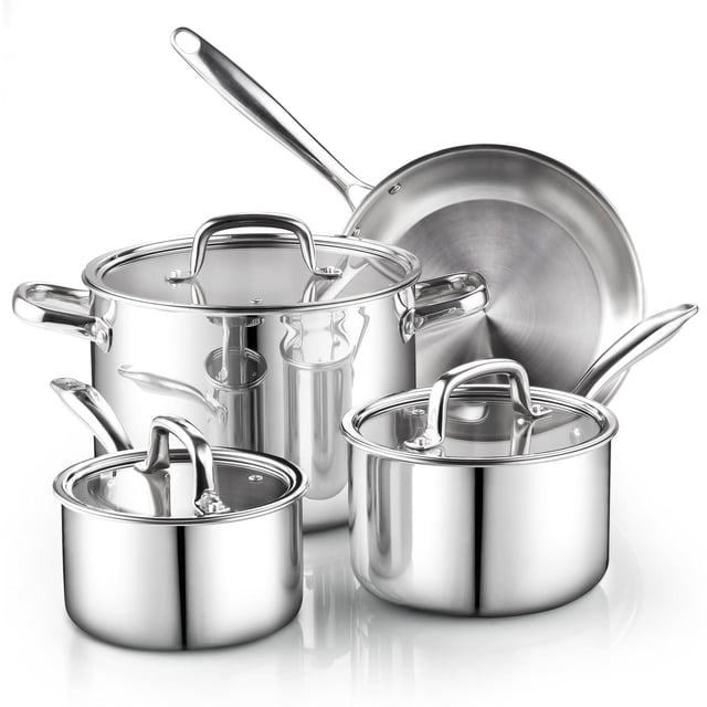 Cook N Home Juego de utensilios de cocina de acero inoxidable con revestimiento de tres capas, juego