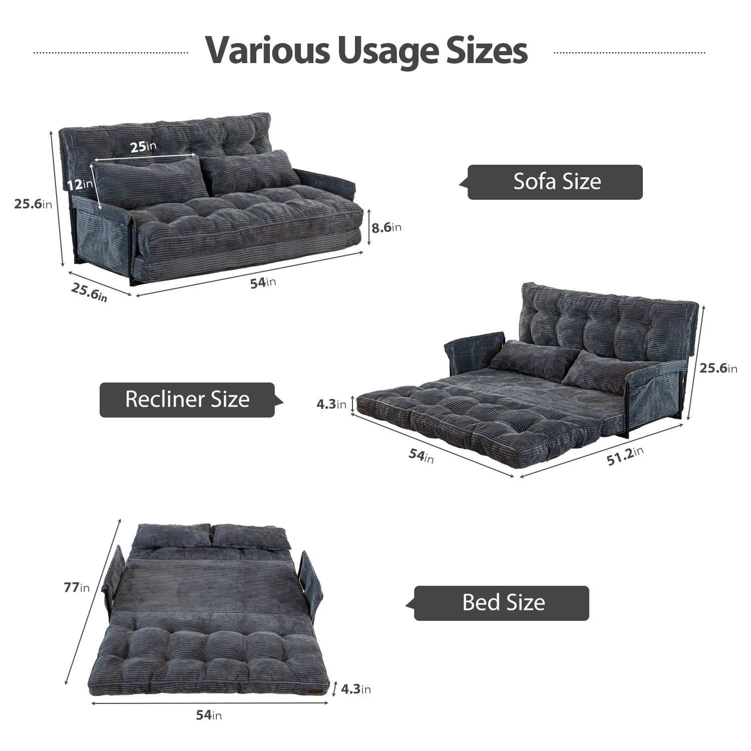 GOODONE Convertible Floor Sofa,Bean Bag Sofa with Pillows,Multifunctional Lazy Sofa with Pillows,Adult Reading Chair,Suitable for Bedroom or Living Room,DGrey,Loveseat