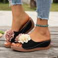 thumbnail image 4 of Xdegoge Sandals for Women Summer Wedge Slides Open Toe Flower Decor Contrast Stitching Platform Mules Casual Beach Walking Shoes Lightweight Non Slip Sole Ladies Footwear, 4 of 9