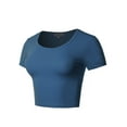 thumbnail image 2 of A2Y Women's Basic Cute Scoop Neck Cotton Short Sleeve Crop Top Sapphire S, 2 of 5