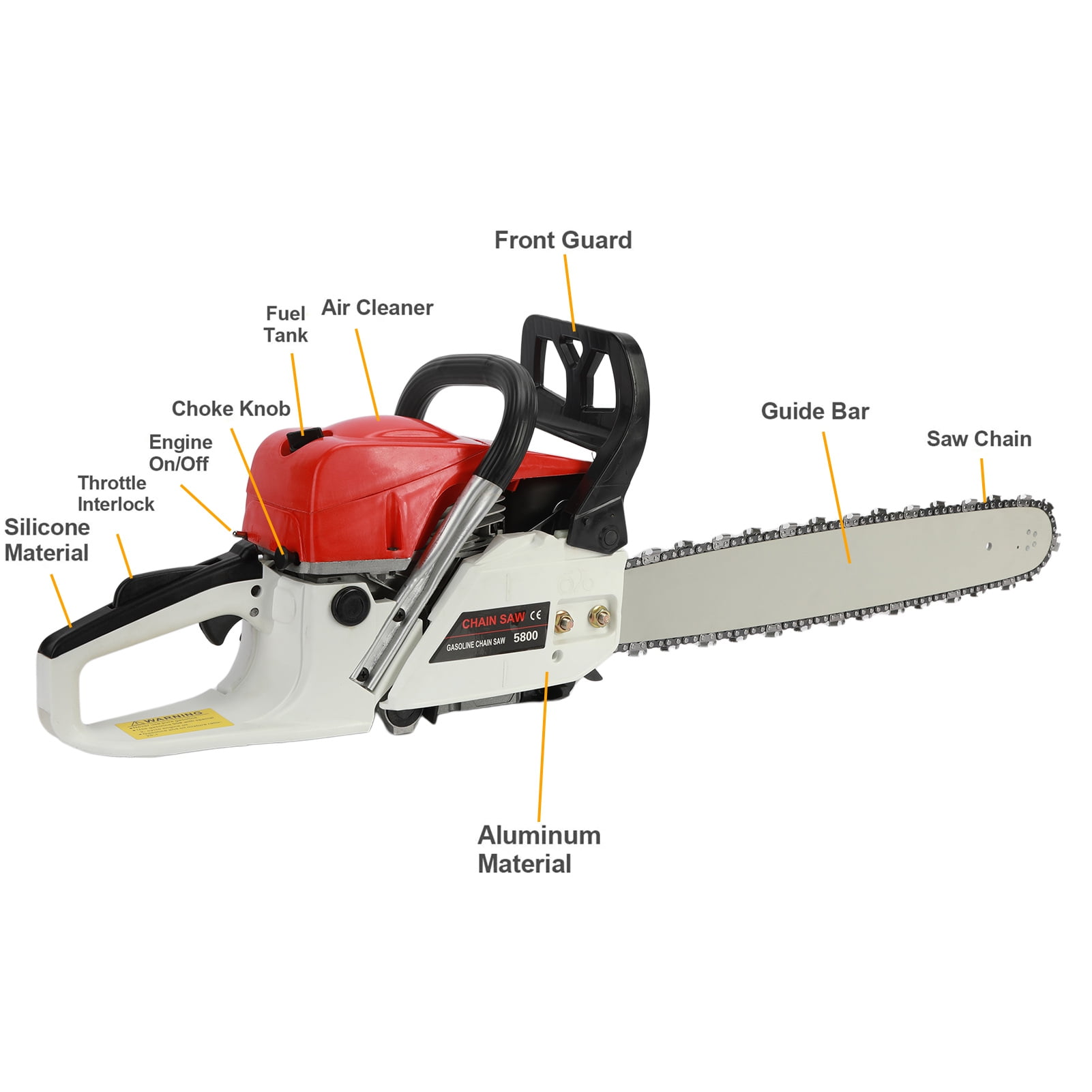 58CC Gas Chainsaw, Professional 20 Inch 2-Stroke Cordless Gas Chain Saw, Handheld 13000RPM Chainsaw Gas Powered for Wood Cutting, Tree Stumps, Tree Felling Red