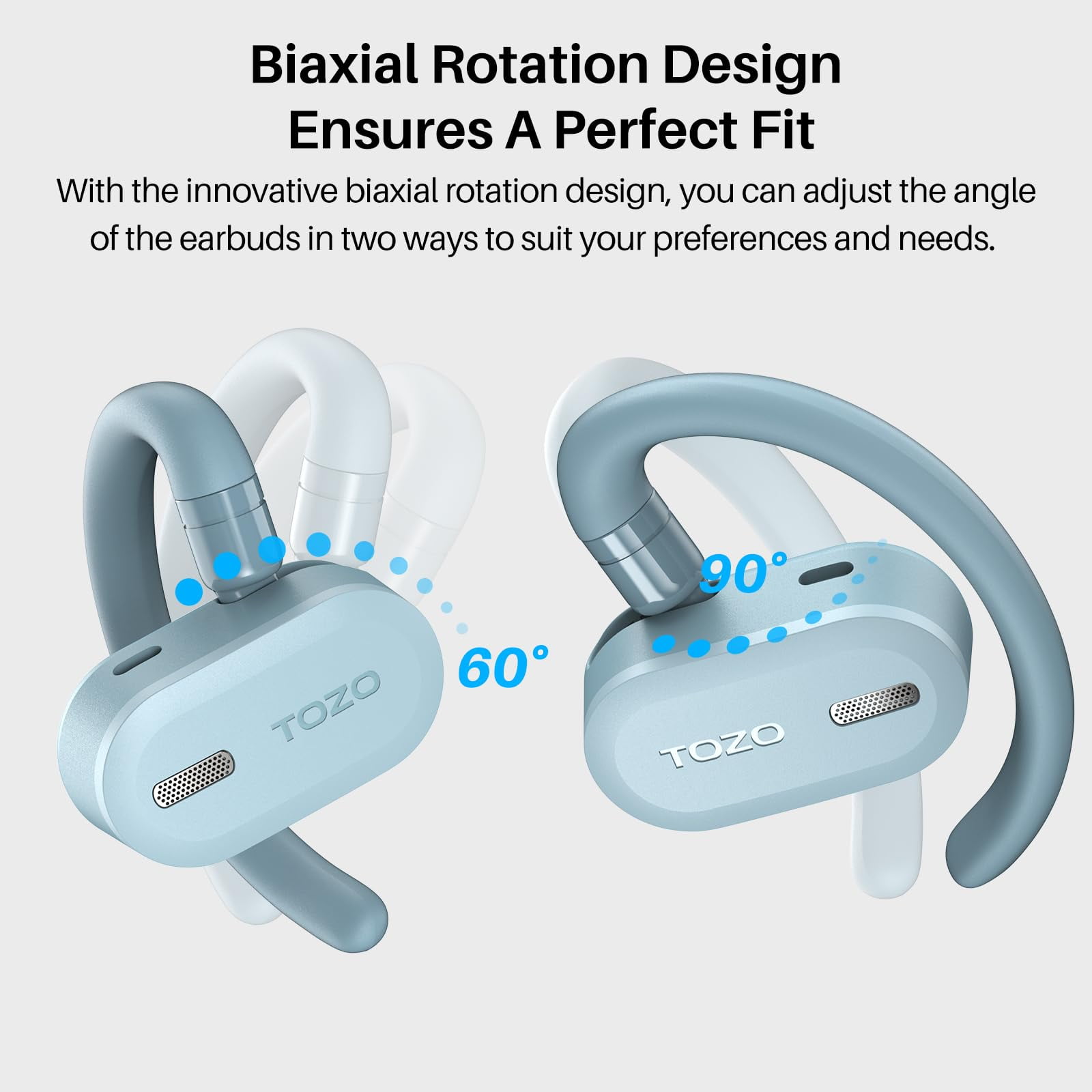 TOZO O2 Open Ear Bone Conduction Headphones, ORIGX Acoustic, DSP Noise Cancelling, 42H, Dual-Axis Multi-Angle Adjust, Crystal-Clear Calls, APP-EQ, Waterproof Sports Headphones for Running Workout Gym