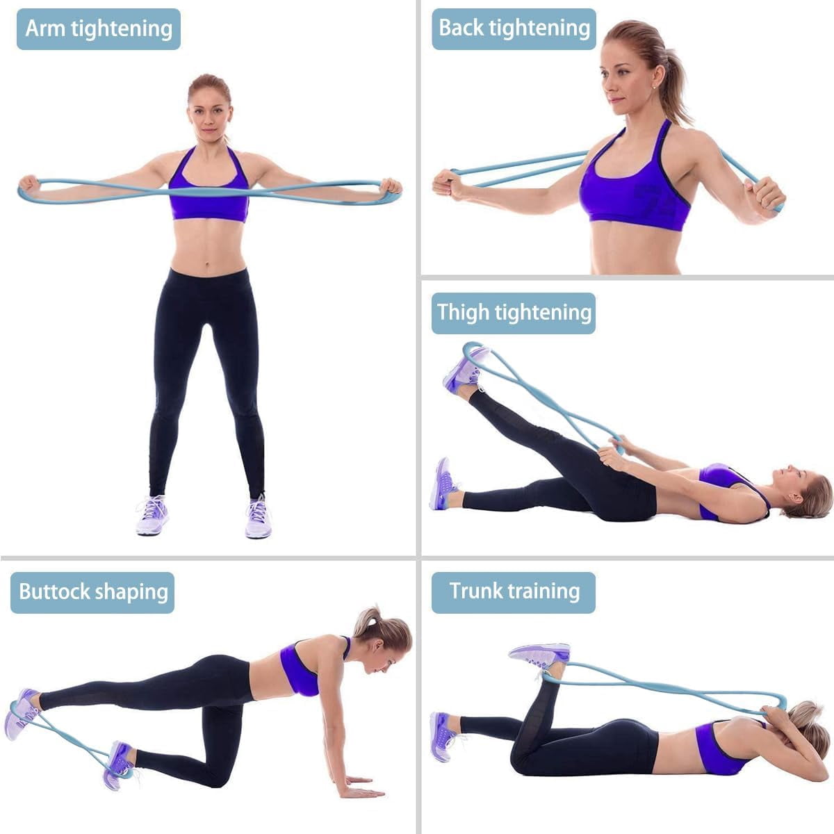 3 Pack Figure 8 Resistance Bands for Women | 15 lbs, 25 lbs & 35 lbs | 8 Shaped Exercise Bands for Arms, Back, Shoulders, Legs and HIPS Working Out