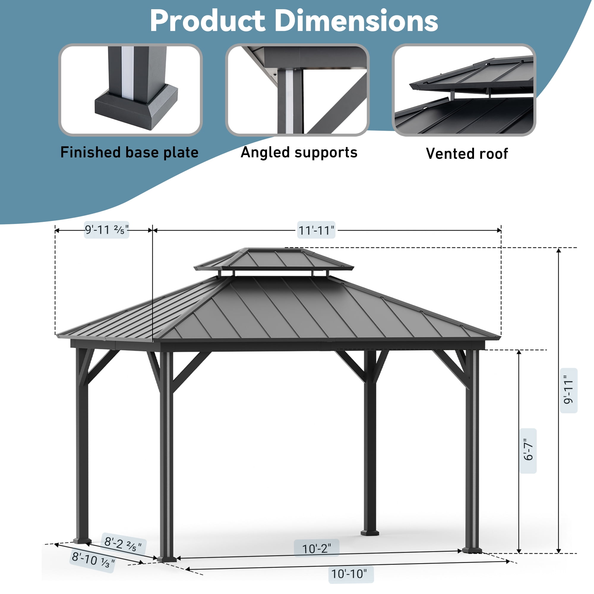 Modern Shade 10' x 12' Hardtop Gazebo with Galvanized Steel Roof, Aluminum Frame, Weather-Resistant Netting