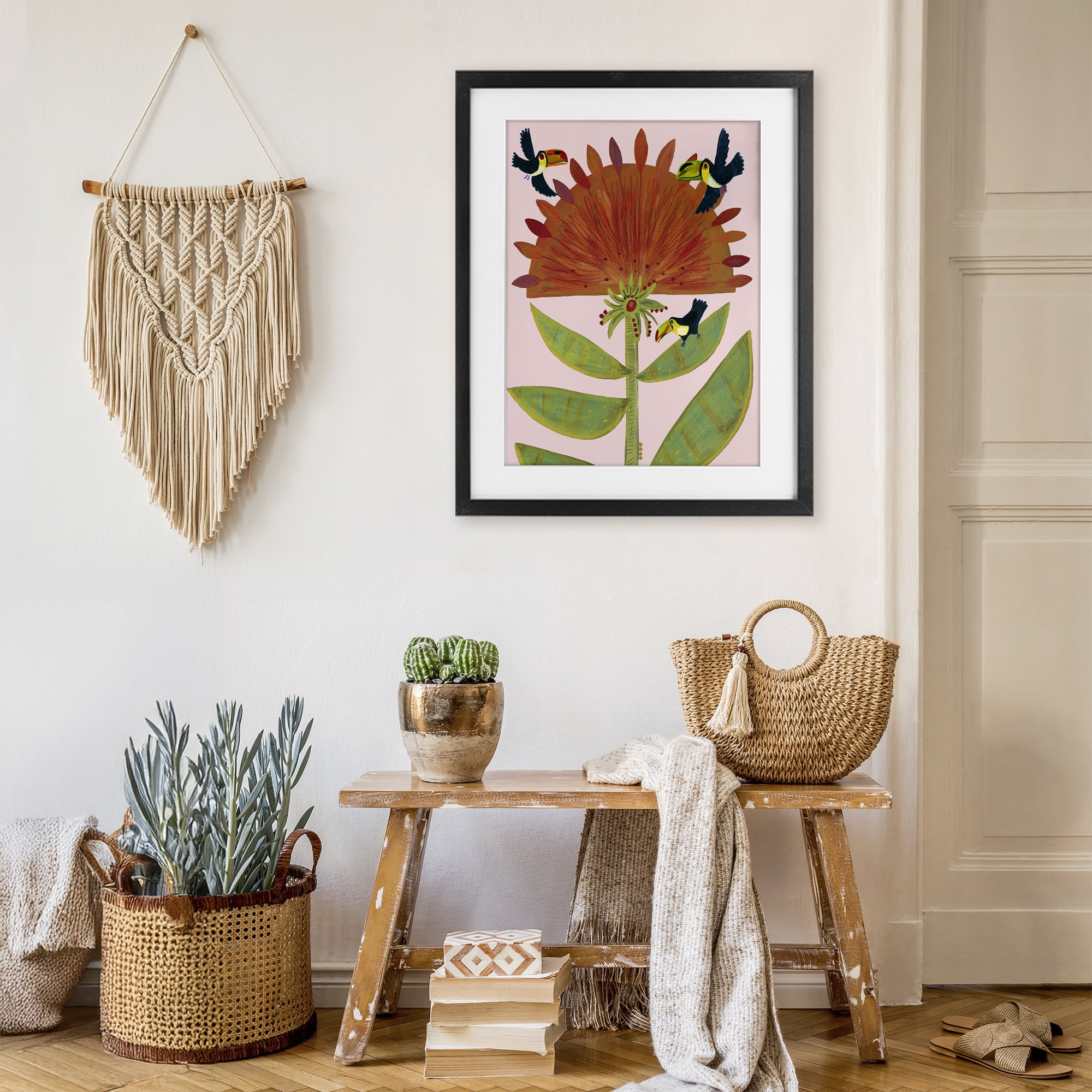 Stupell Industries Tropical Plant & Toucans Black Framed Print Under Glass, design by Kay Widdowson