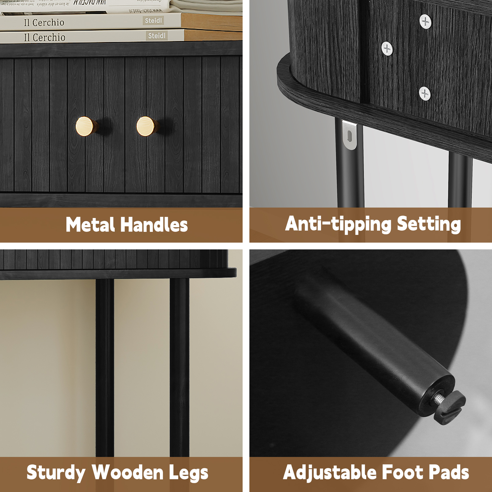 HLR Mid Century Sofa Entryway Table, Console Table with Tambour Sliding Door for Living Room Hallway, Black
