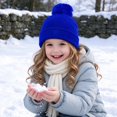 thumbnail image 4 of Cethrio Girls Pom Pom Beanie Hats, Outdoor Soft Warm Ribbed Knit Winter Hats Blue Size 2-12 Years, 4 of 7