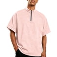 thumbnail image 2 of Domzest Mens Quater Zip Stand Collar Shirt Short Sleeve Lightweight Pullover Summer Casual Breathable Solid Shirts Light pink S, 2 of 7