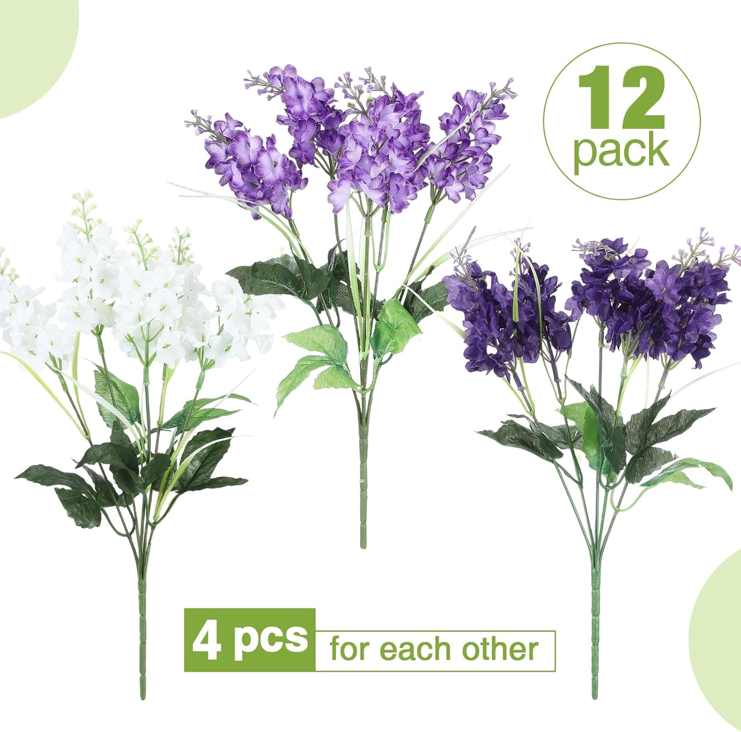 12 Pcs Artificial Flowers Outdoor, 14'' Fake Silk Hyacinth Flowers UV Resistant Bulk for Wedding Home Garden Offices Spring Summer Decor Floral Arrangement(Light Purple,Purple,White)