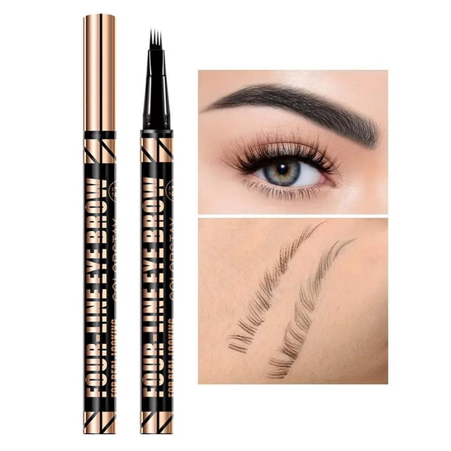 Waterproof 4-Point Liquid Eyebrow Pencil, Precision Eyebrow Makeup Pen for Natural Microblading Look, Long-Lasting Cosmetic Brow Liner, Dark Brown (Model 3)