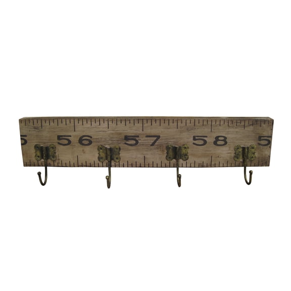 Contemporary Wooden Rustic Plaque with Ruler Style Design, Brown