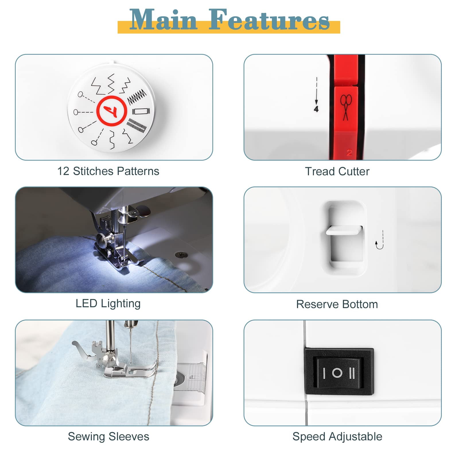 Mini Sewing Machine for Beginners, Electric Portable Small Sewing Machine with 12 Built-In Stitches Reverse Sewing Adjustable Speed LED Light Foot Pedal Heavy Duty Household Mending Stitching Machine