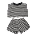 thumbnail image 3 of CUZIBR Child Toddler Kids Baby Girls Summer Outfit Sets Short Sleeve Cropped Tops And Shorts Two Piece Casual Playwear Striped Print Outfit Sets Clothing Sets,Black,3-4 Years, 3 of 8