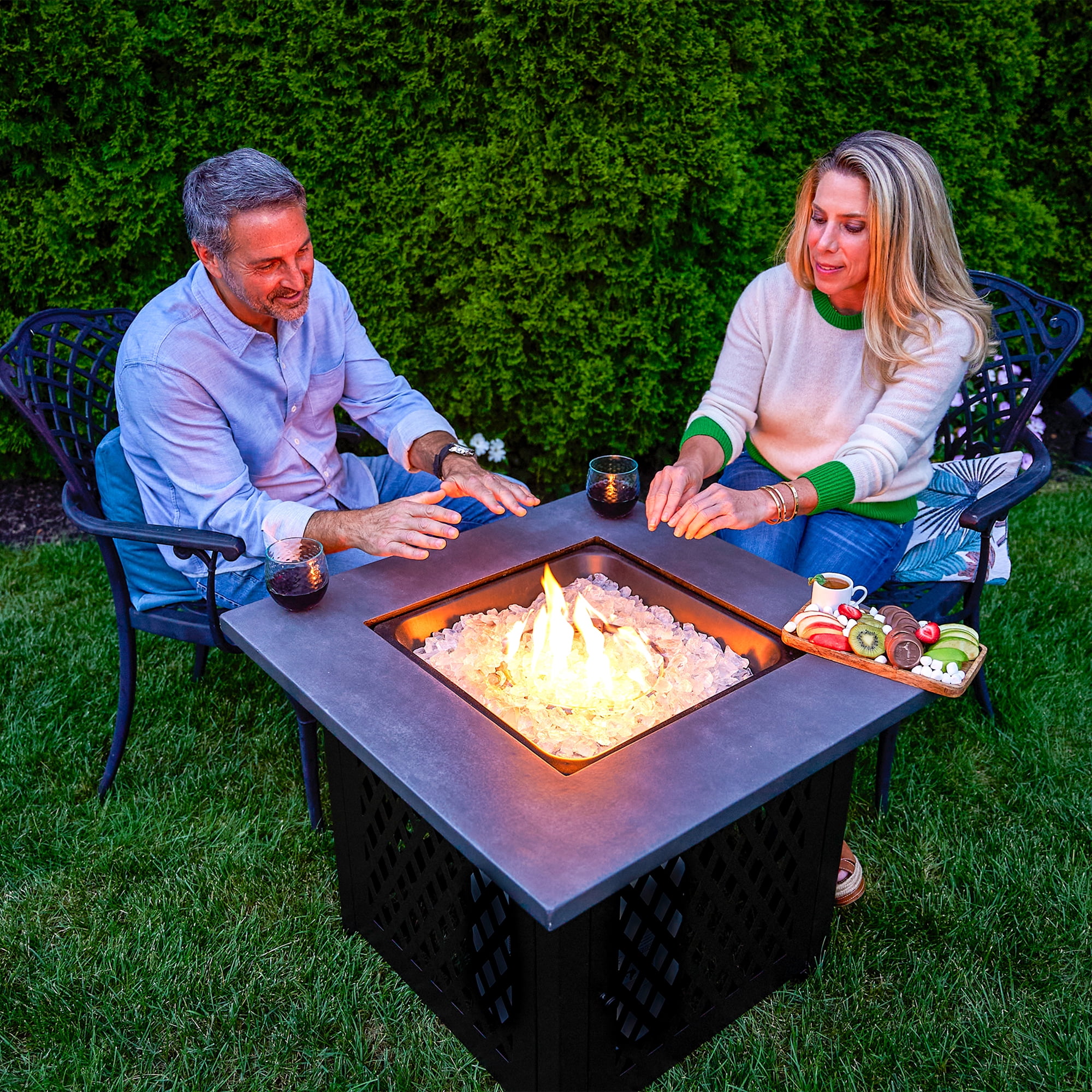 Endless Summer Charles 30" Square Outdoor UV Printed LP Gas Fire Pit​ Table