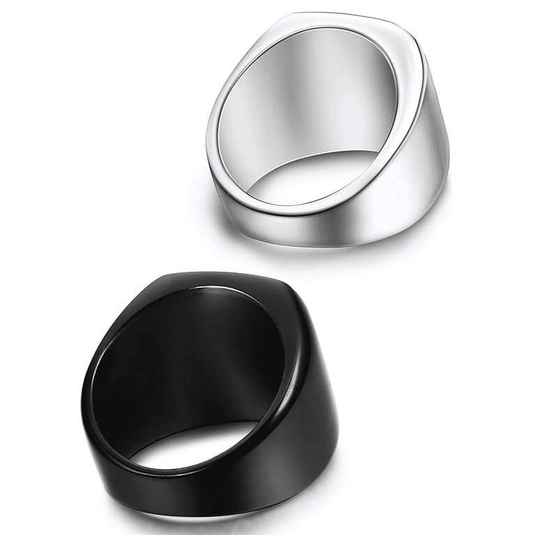 Stainless Steel Black Signet Rings for Men Solid Polished Classic Biker  Band Rings Unisex,Size 7